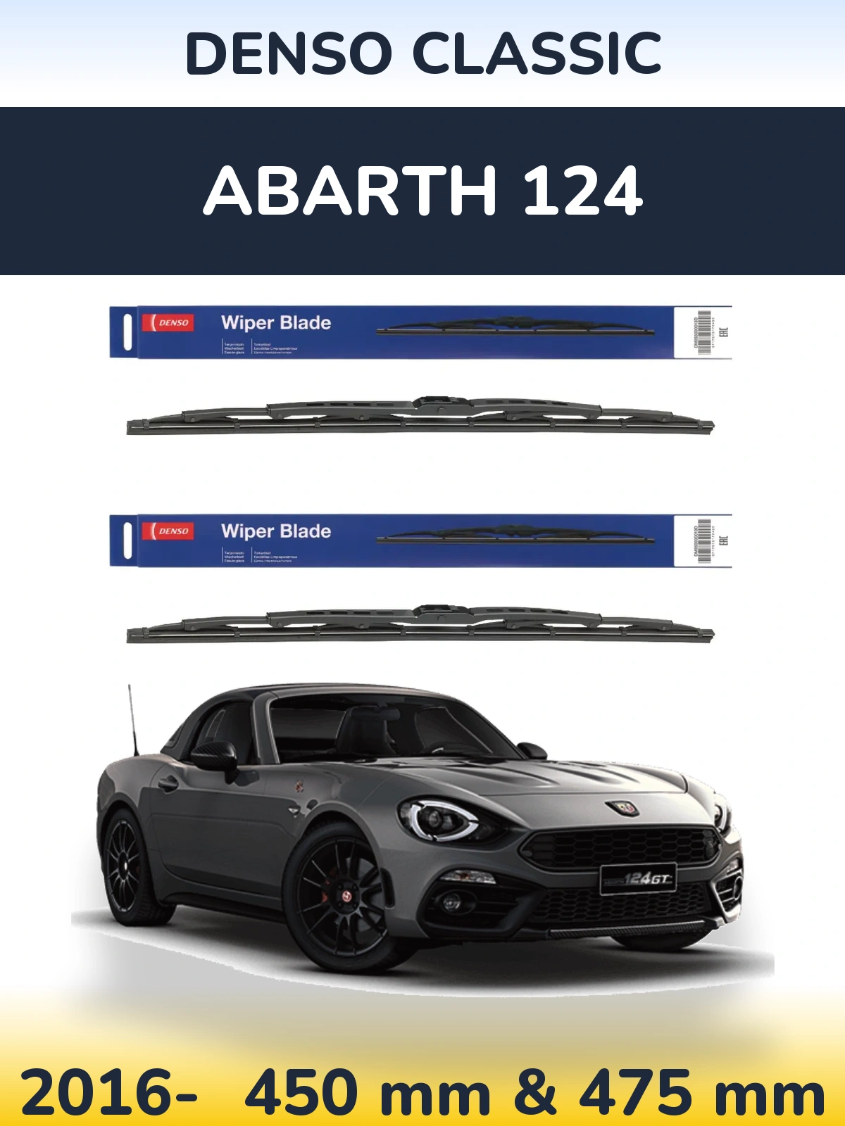 Front wiper blade set Denso Classic 450 & 475 мм for Abarth 124 2016-2026
