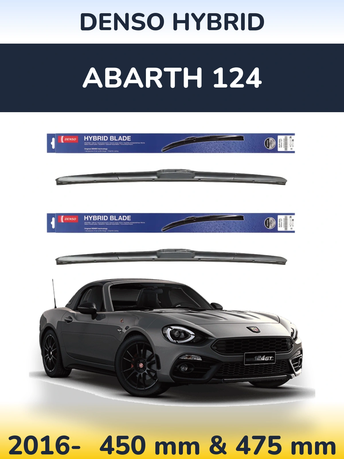 Komplet przednich wycieraczek Denso Hybrid 450 & 475 mm do Abarth 124 2016-2026