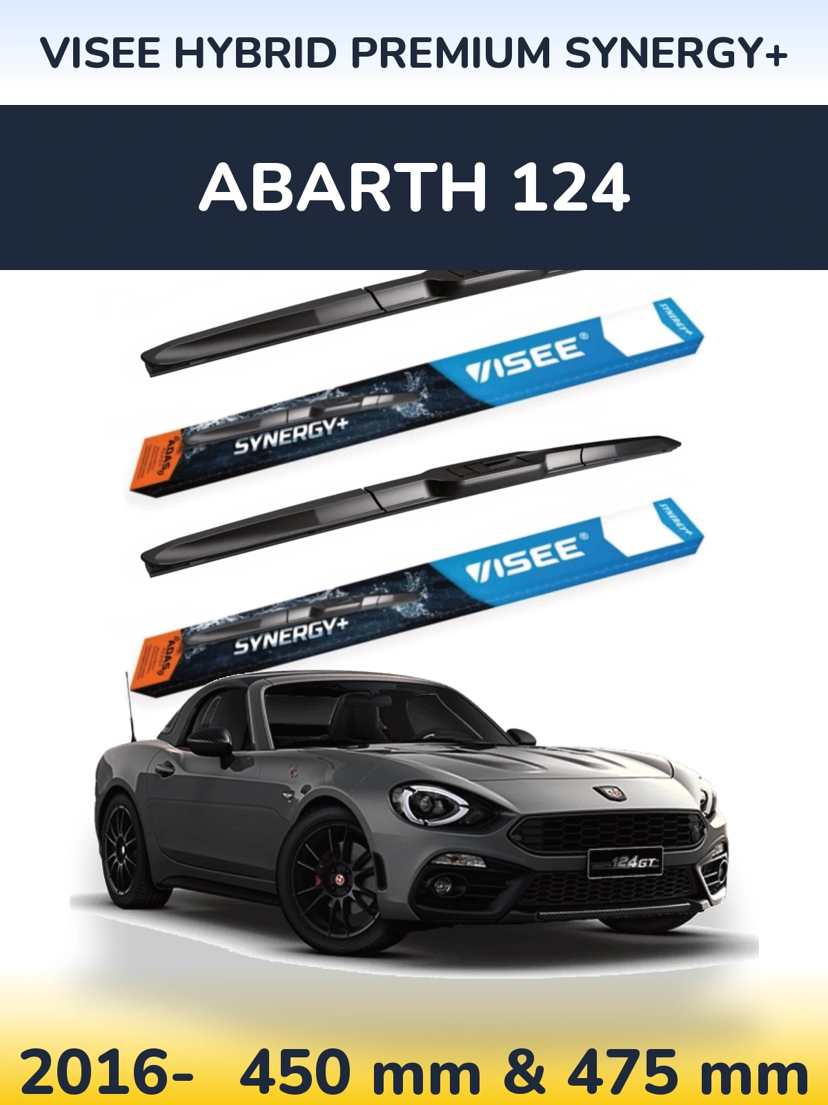 Комплект передніх щіток VISEE HYBRID PREMIUM SYNERGY+ 450 & 475 мм для Abarth 124 2016-2026