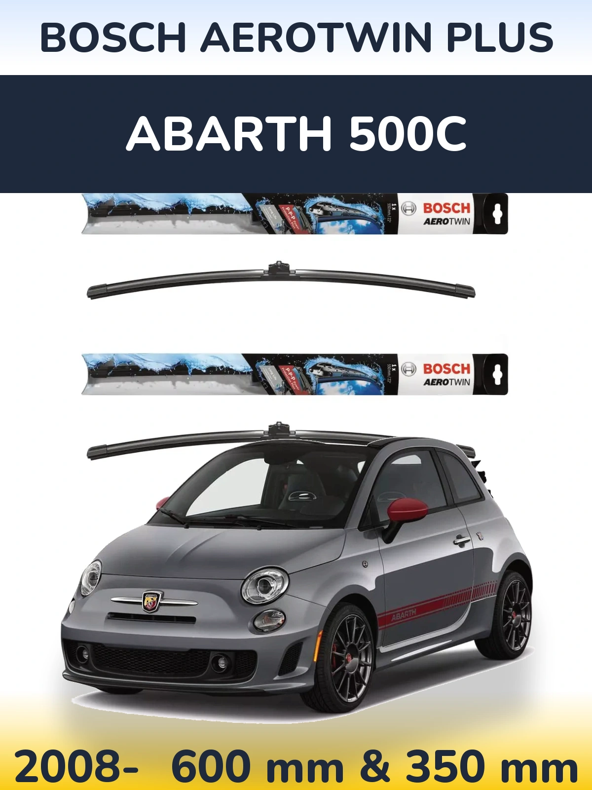 Комплект передніх щіток BOSCH AeroTwin Plus 600 & 350 мм для Abarth 500C 2008-2026