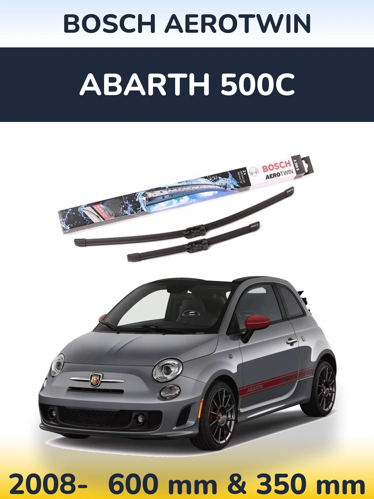 Front wiper blade set BOSCH AeroTwin 600 & 350 мм for Abarth 500C 2008-2026