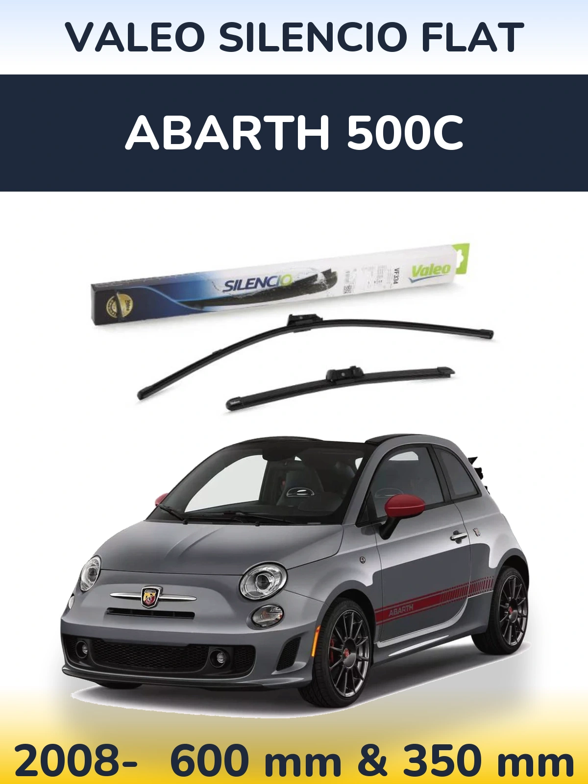 Комплект передніх щіток Valeo Silencio Flat 600 & 350 мм для Abarth 500C 2008-2026