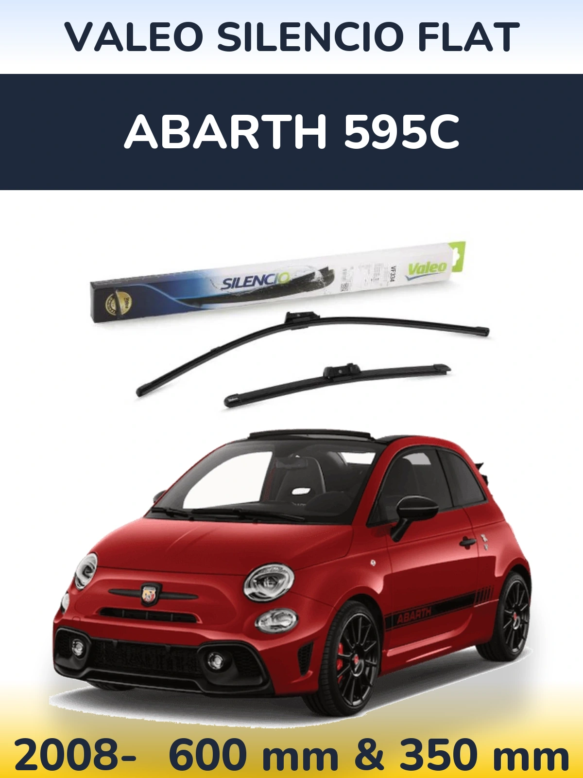 Front wiper blade set Valeo Silencio Flat 600 & 350 мм for Abarth 595C 2008-2026