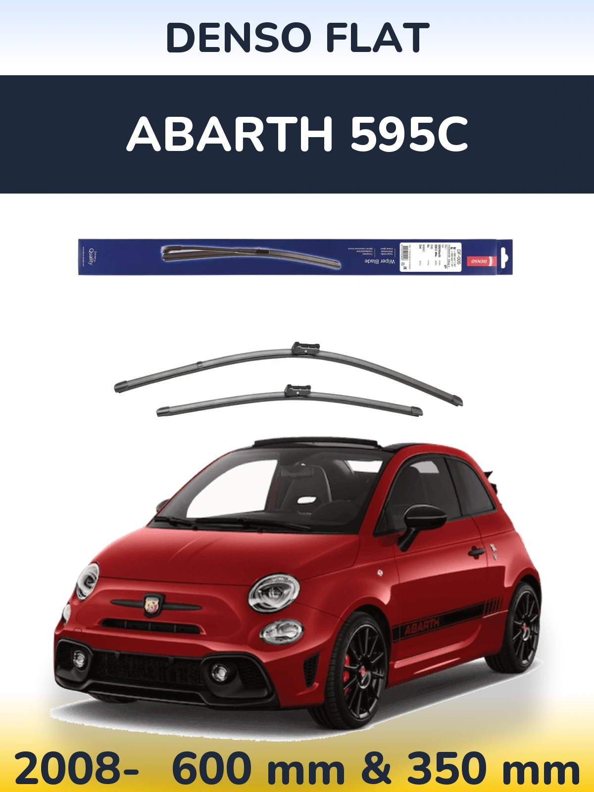 Front wiper blade set Denso Flat 600 & 350 mm for Abarth 595C 2008-2026
