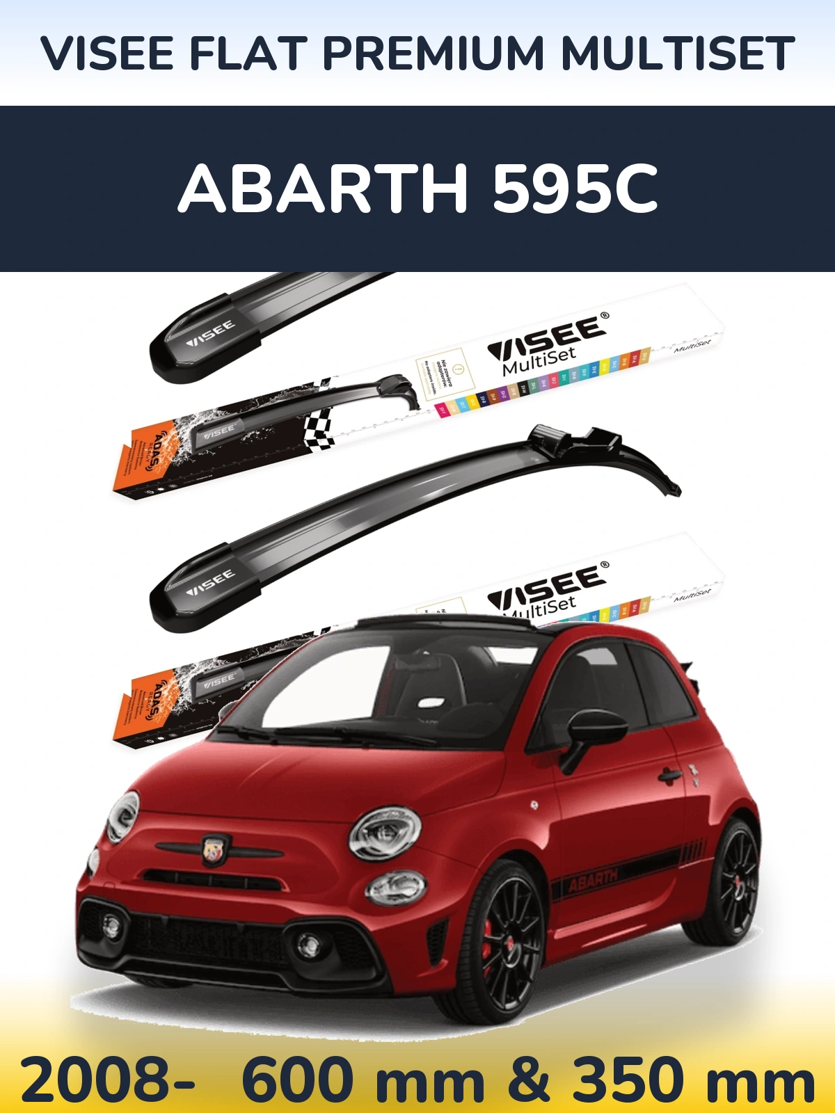 Front wiper blade set VISEE FLAT PREMIUM MultiSet 600 & 350 мм for Abarth 595C 2008-2026