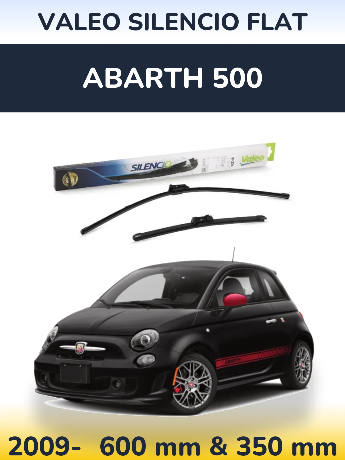 Front wiper blade set Valeo Silencio Flat 600 & 350 мм for Abarth 500 2009-2026