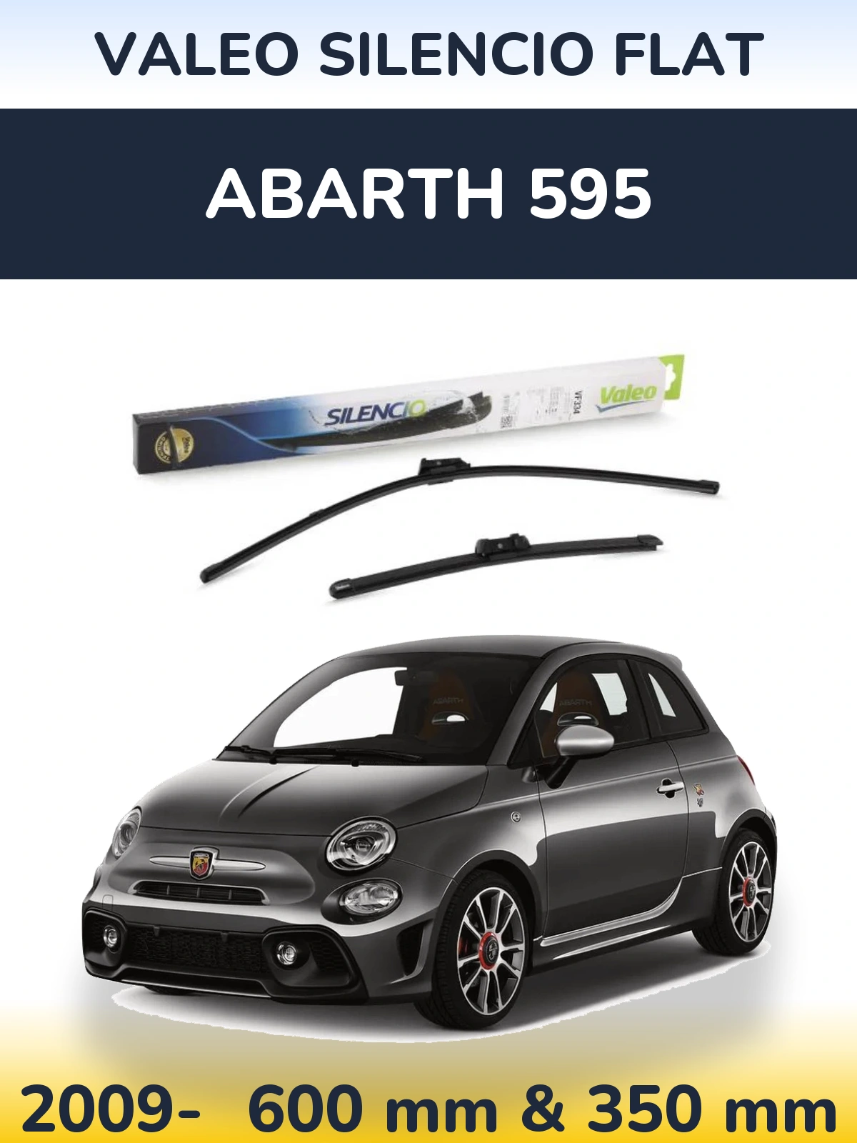 Front wiper blade set Valeo Silencio Flat 600 & 350 mm for Abarth 595 2009-2026