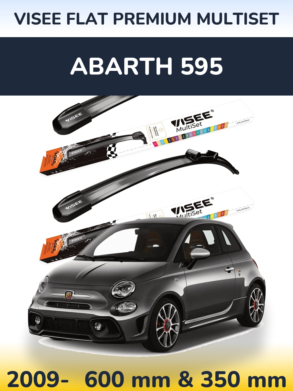 Комплект передних дворников VISEE FLAT PREMIUM MultiSet 600 & 350 мм для Abarth 595 2009-2026
