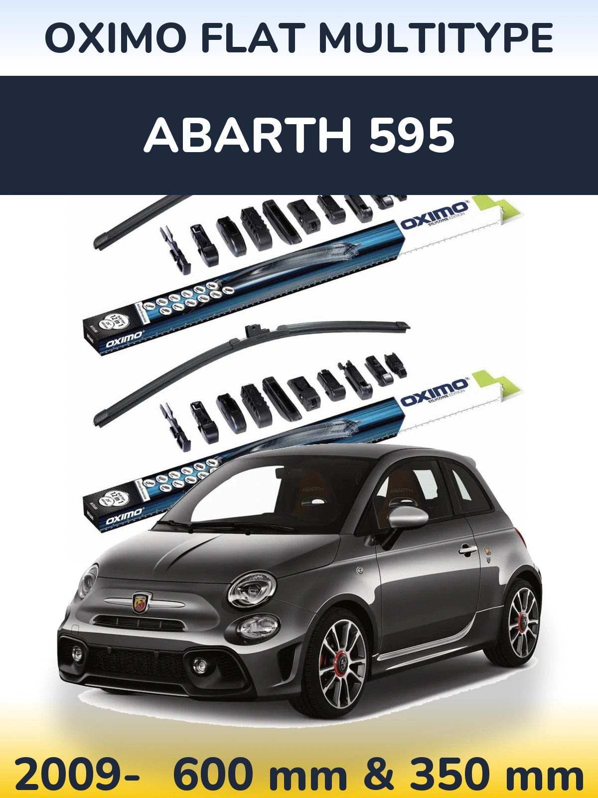 Front wiper blade set Oximo Flat MultiTypee 600 & 350 mm for Abarth 595 2009-2026