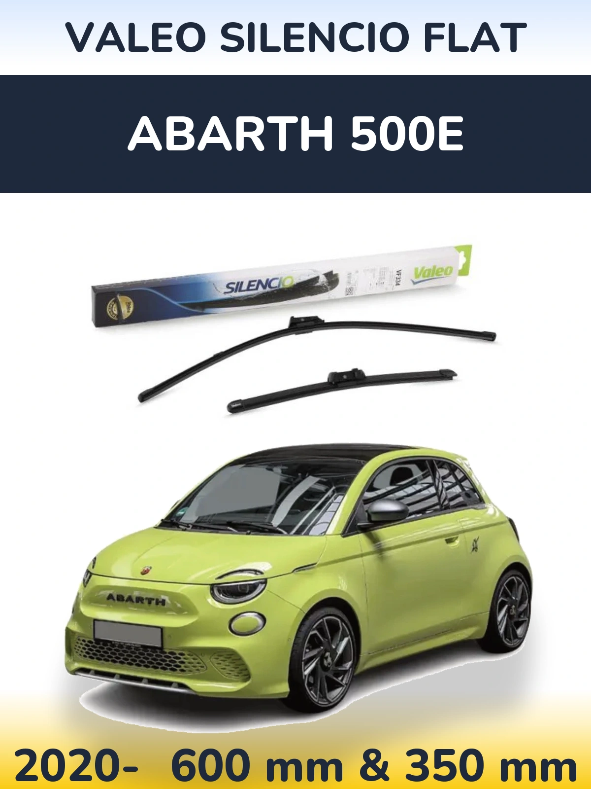 Komplet przednich wycieraczek Valeo Silencio Flat 600 & 350 mm do Abarth 500e 2020-2026