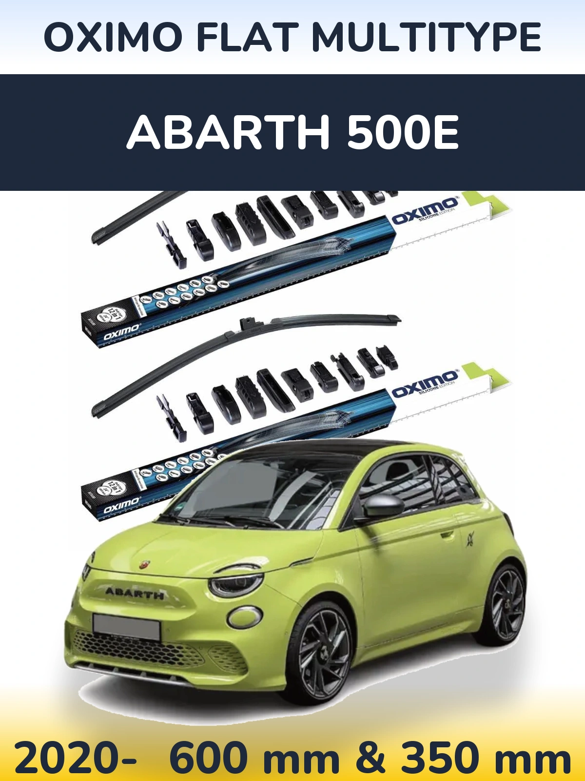 Komplet przednich wycieraczek Oximo Flat MultiType 600 & 350 mm do Abarth 500e 2020-2026