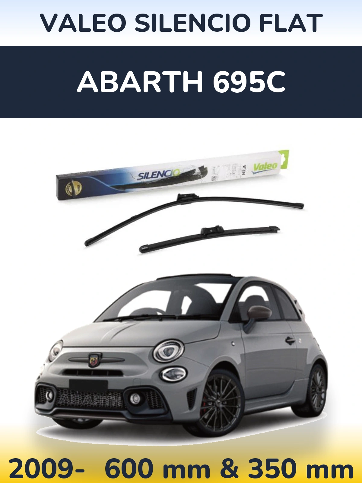 Комплект передніх щіток Valeo Silencio Flat 600 & 350 мм для Abarth 695C 2009-2026