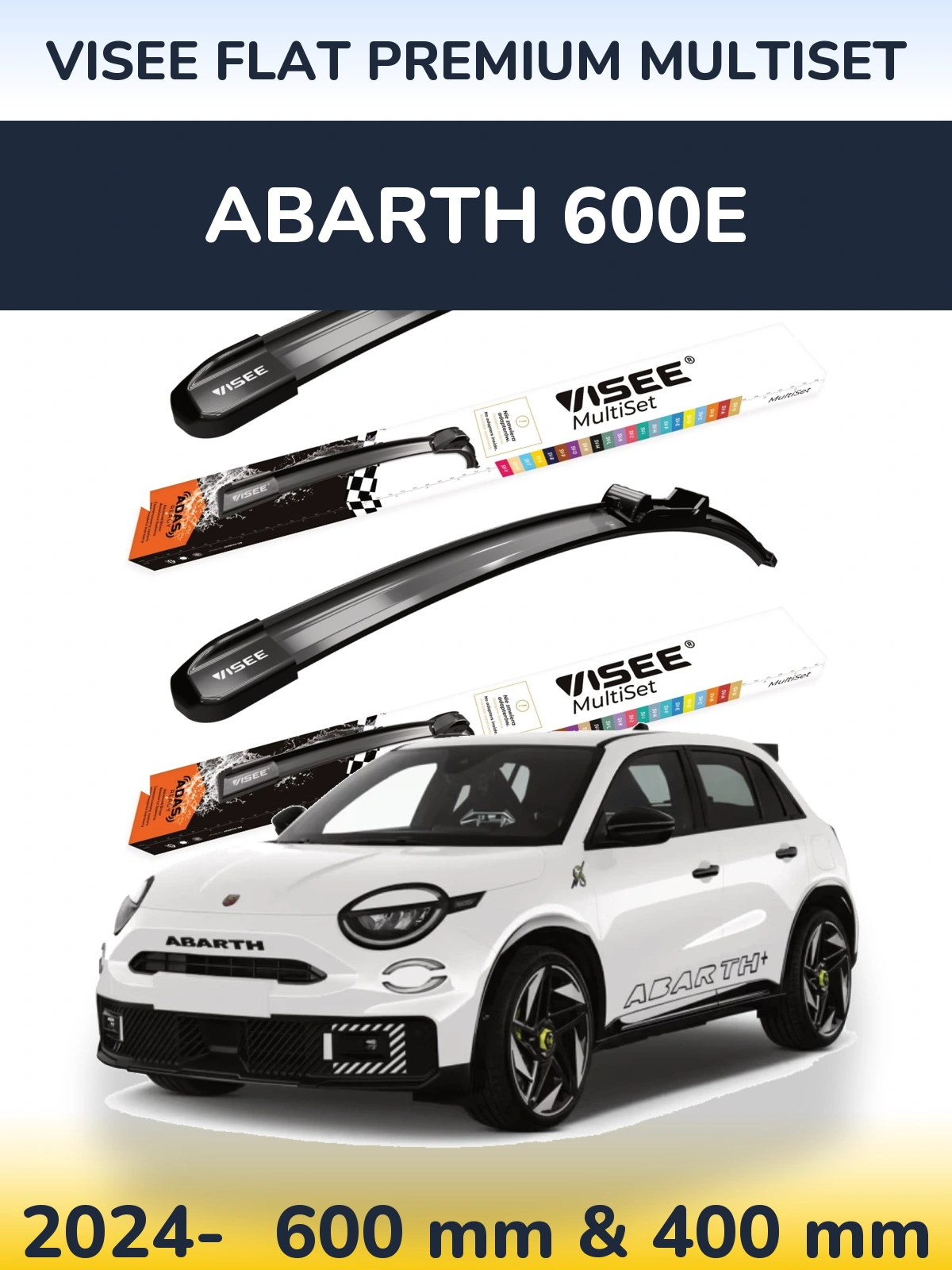 Front wiper blade set VISEE FLAT PREMIUM MultiSet 600 & 400 mm for Abarth 600e 2024-2026