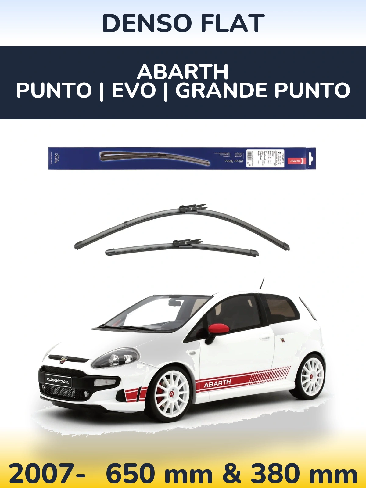 Komplet przednich wycieraczek Denso Flat 650 & 380 mm do Abarth Punto | Evo | Grande Punto 2007-2026