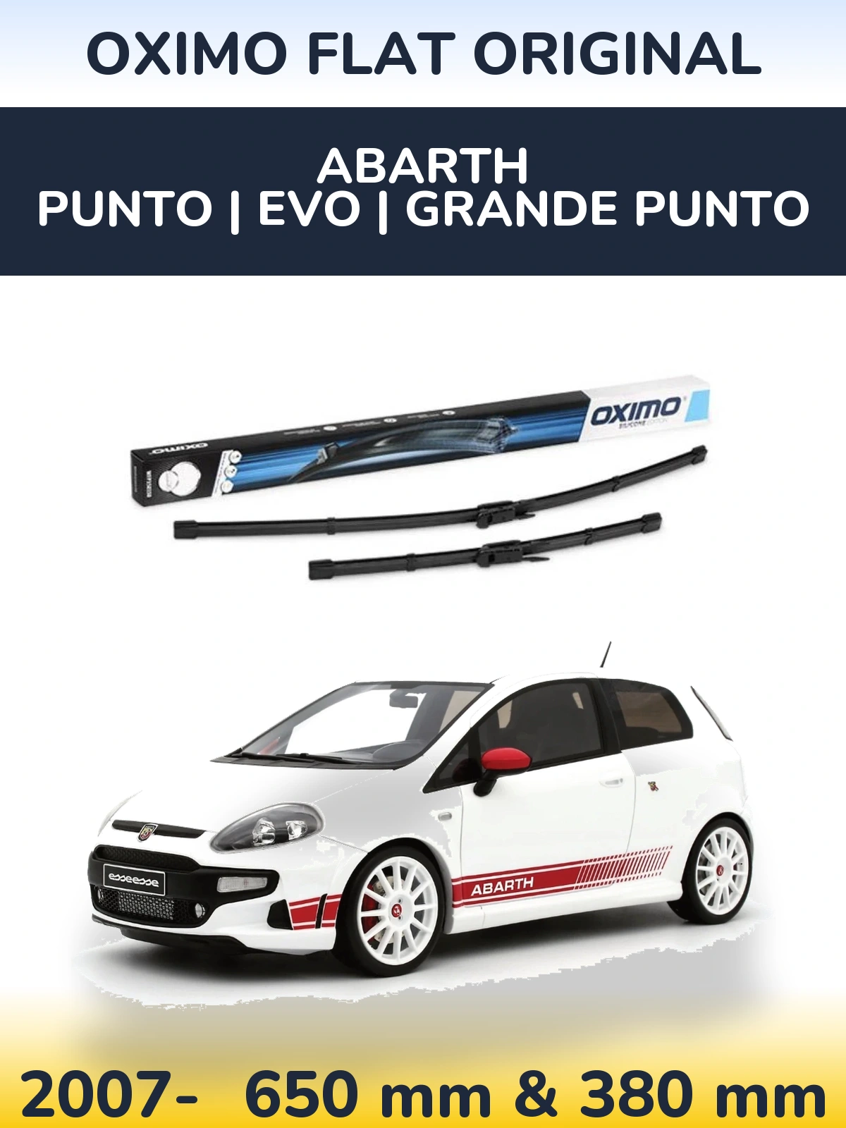 Komplet przednich wycieraczek Oximo Flat Original 650 & 380 mm do Abarth Punto | Evo | Grande Punto 2007-2026