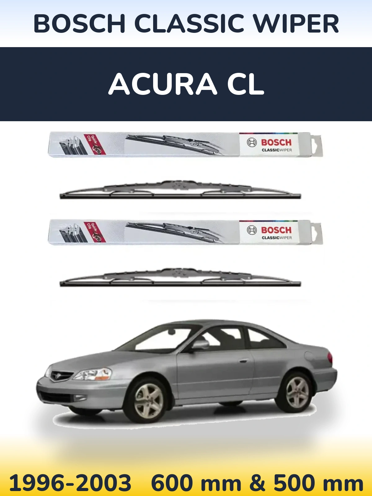 Front wiper blade set BOSCH Classic Wiper 600 & 500 мм for Acura CL 1996-2003
