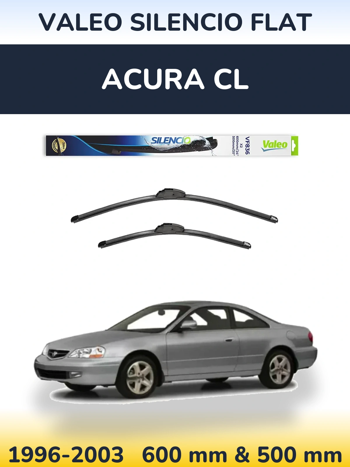 Комплект передніх щіток Valeo Silencio Flat 600 & 500 мм для Acura CL 1996-2003