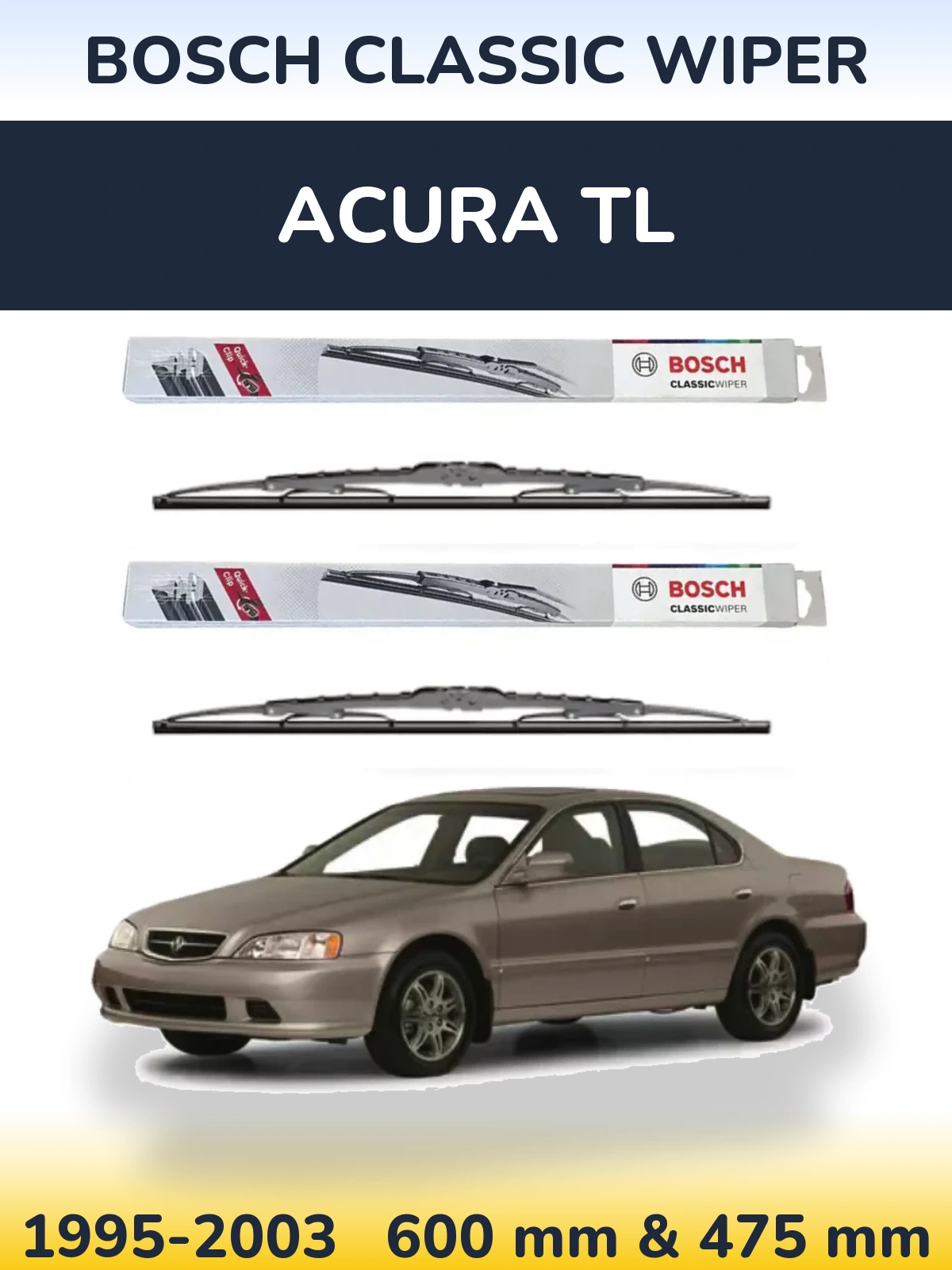 Front wiper blade set BOSCH Classic Wiper 600 & 475 мм for Acura TL 1995-2003