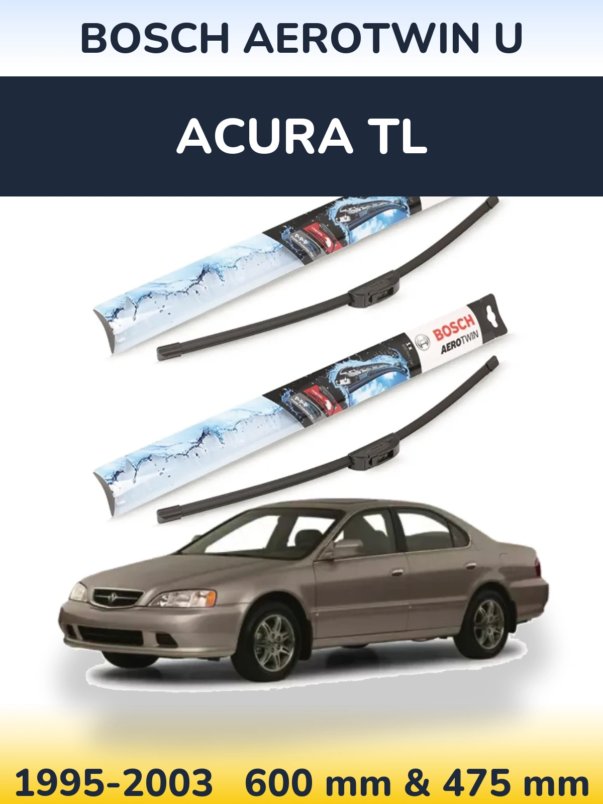 Front wiper blade set BOSCH AeroTwin U 600 & 475 мм for Acura TL 1995-2003