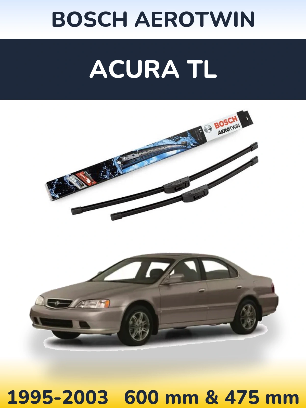 Комплект передніх щіток BOSCH AeroTwin 600 & 475 мм для Acura TL 1995-2003