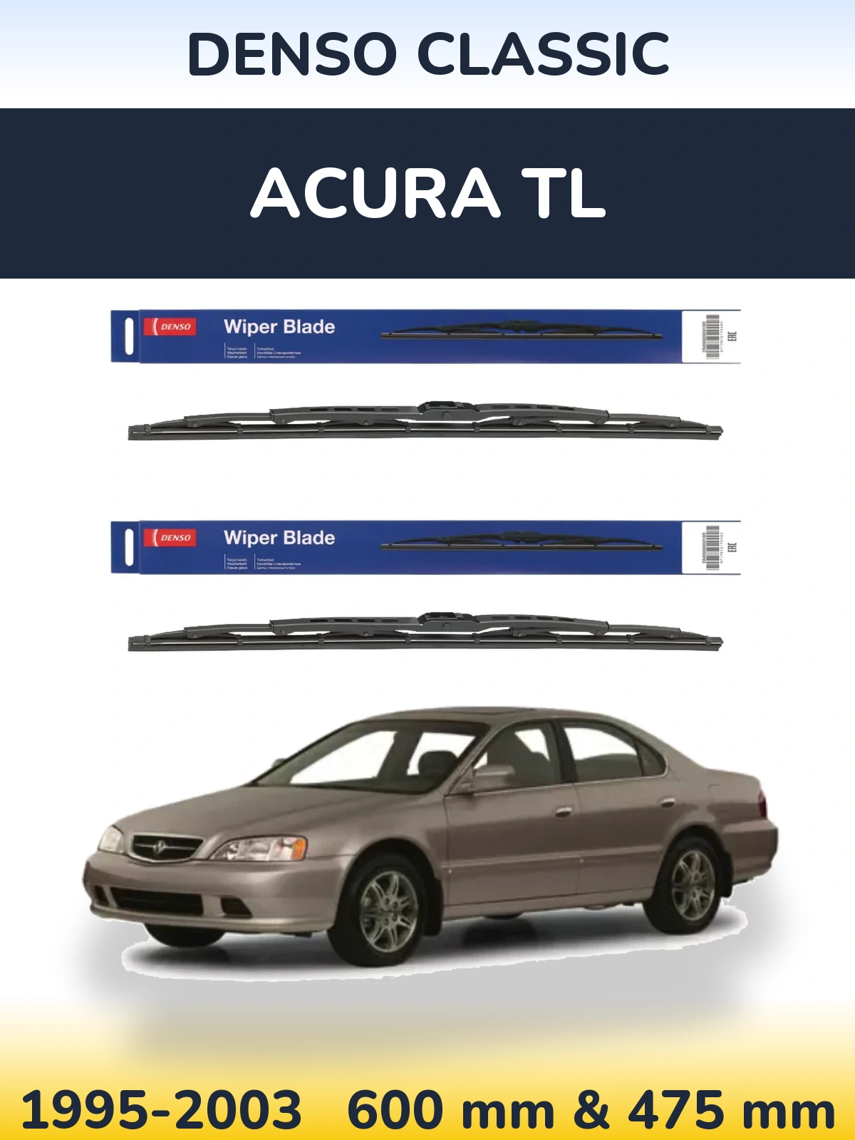 Front wiper blade set Denso Classic 600 & 475 мм for Acura TL 1995-2003