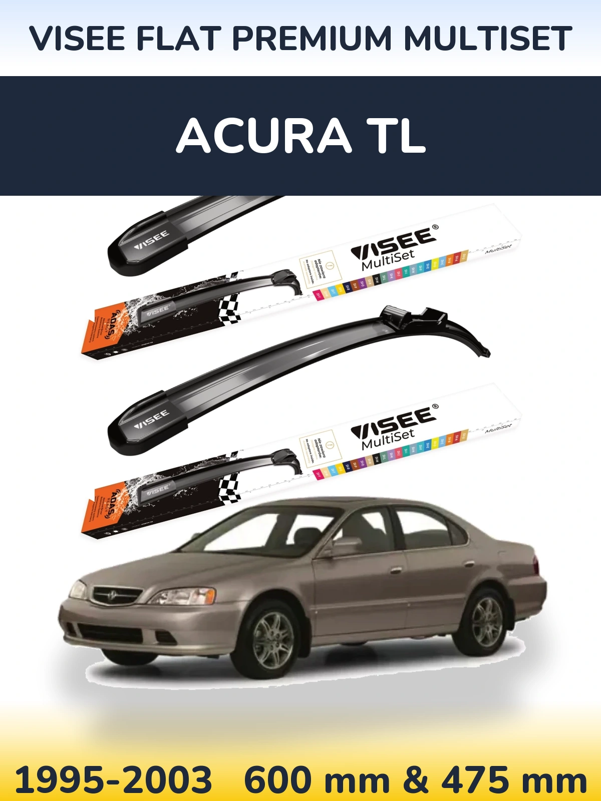 Front wiper blade set VISEE FLAT PREMIUM MultiSet 600 & 475 мм for Acura TL 1995-2003