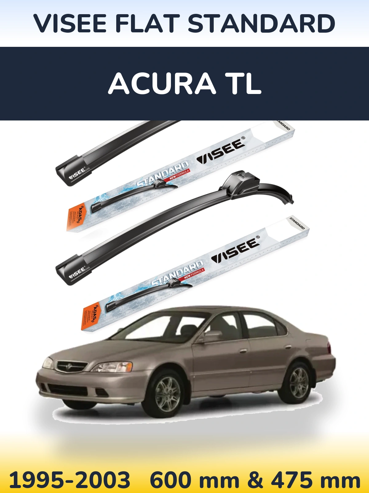 Front wiper blade set VISEE FLAT STANDARD 600 & 475 мм for Acura TL 1995-2003