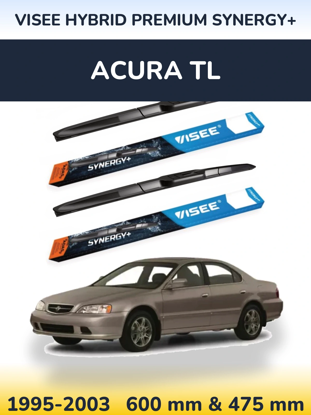 Front wiper blade set VISEE HYBRID PREMIUM SYNERGY+ 600 & 475 mm for Acura TL 1995-2003