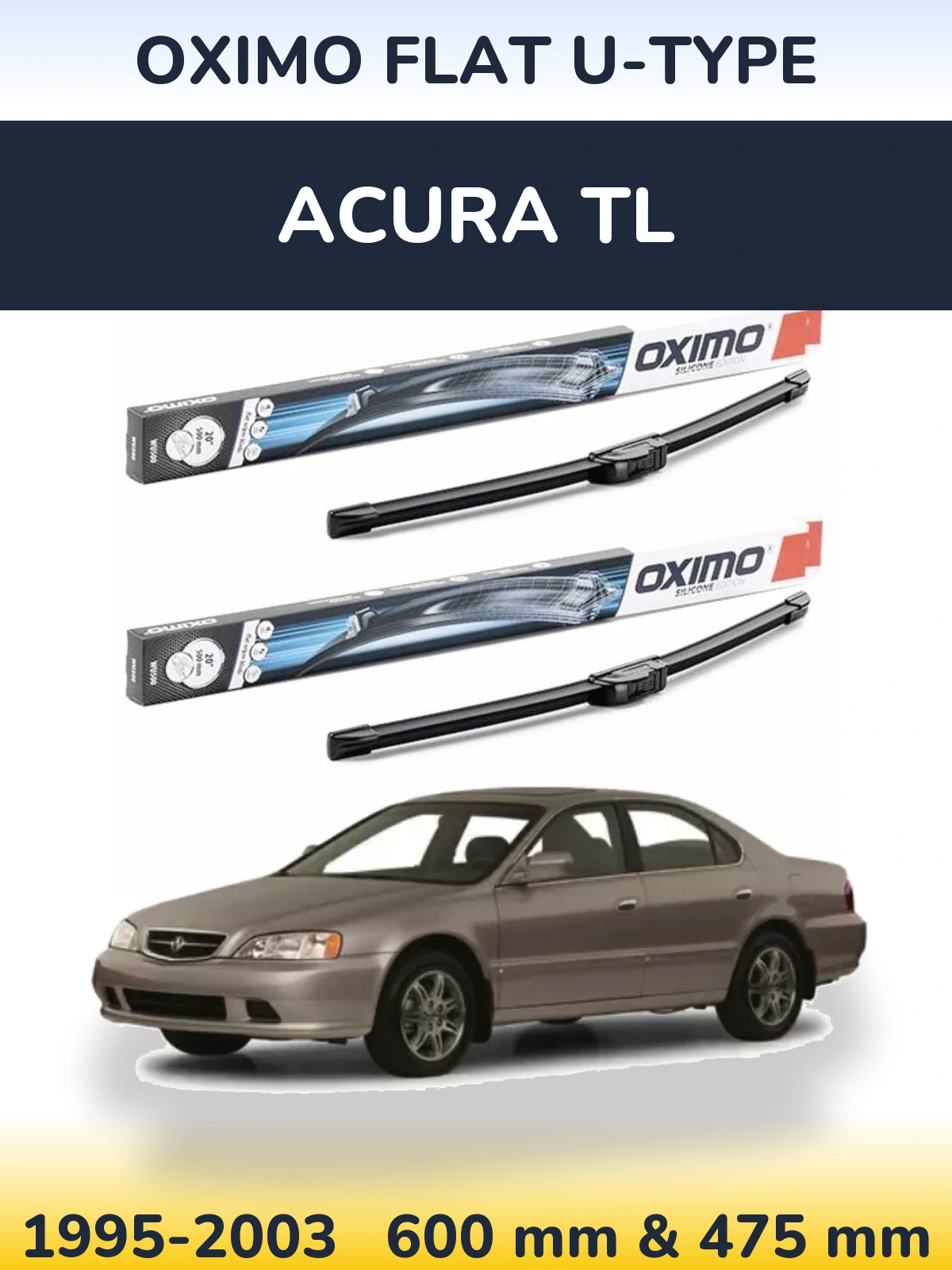 Front wiper blade set Oximo Flat U-type 600 & 475 мм for Acura TL 1995-2003