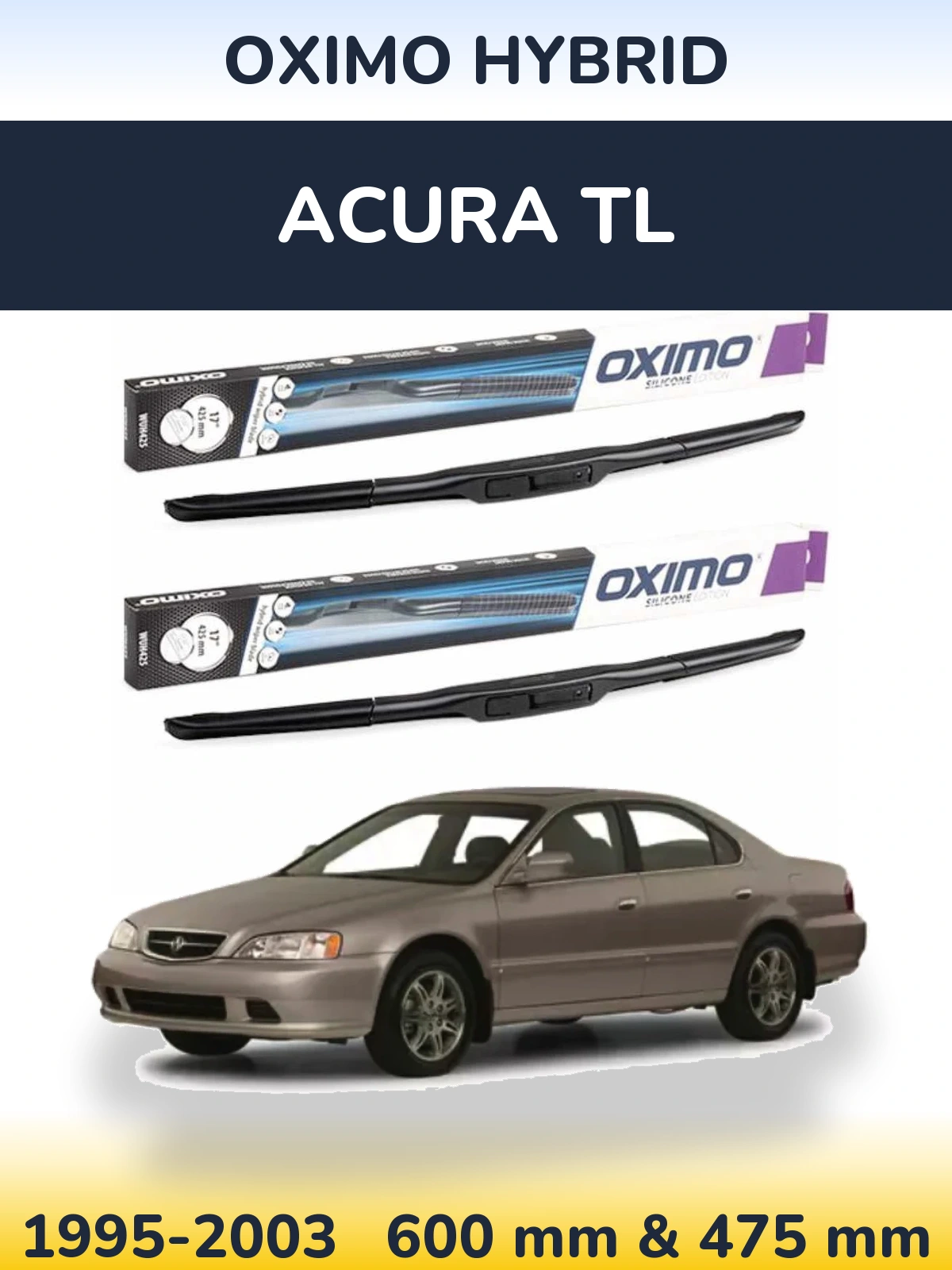Front wiper blade set Oximo Hybrid 600 & 475 mm for Acura TL 1995-2003