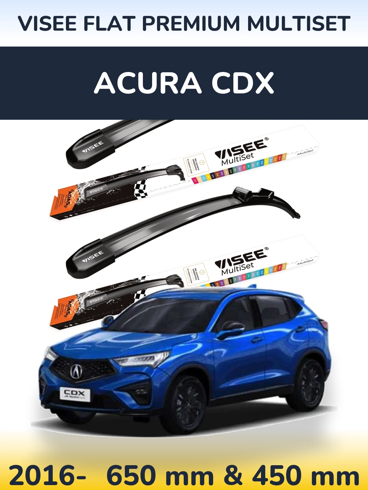 Komplet przednich wycieraczek VISEE FLAT PREMIUM MultiSet 650 & 450 mm do Acura CDX 2016-2026