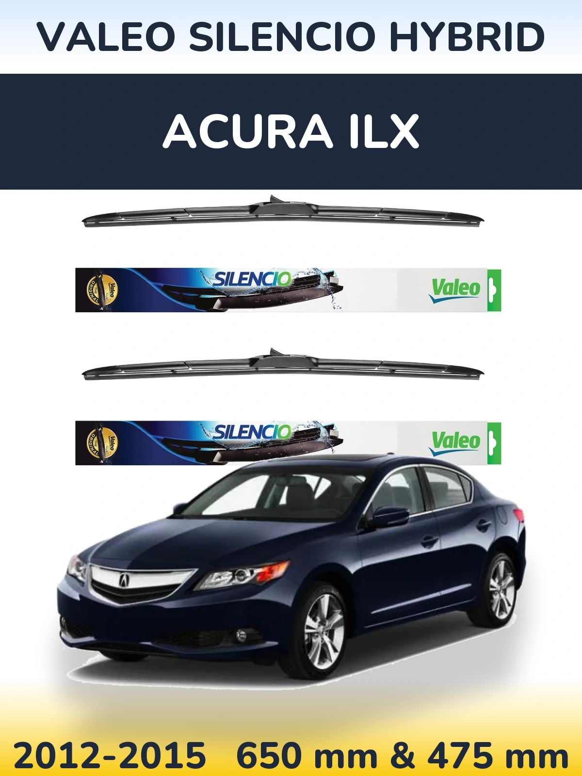 Komplet przednich wycieraczek Valeo Silencio Hybrid 650 & 475 mm do Acura ILX 2012-2015
