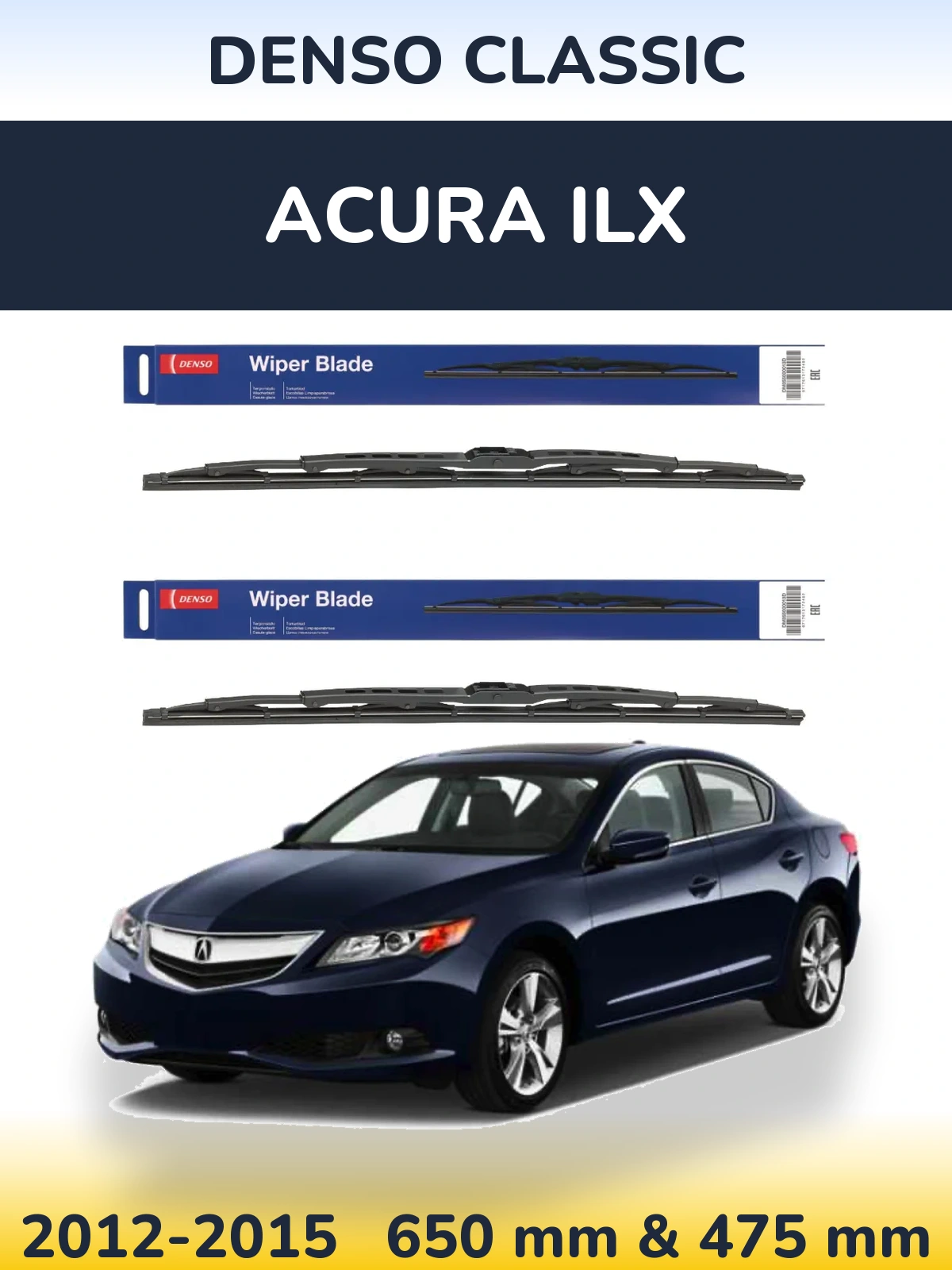 Front wiper blade set Denso Classic 650 & 475 мм for Acura ILX 2012-2015