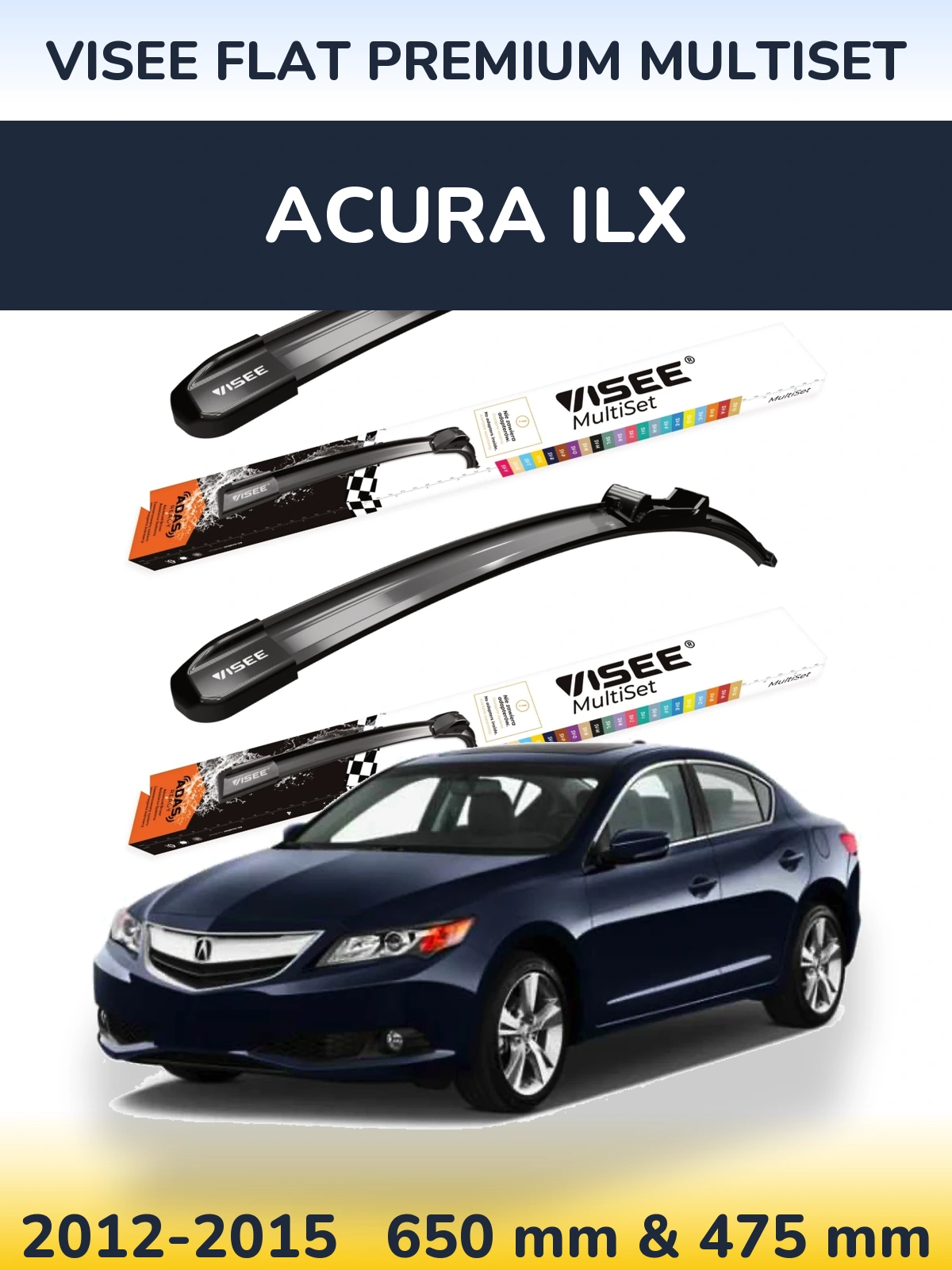 Комплект передніх щіток VISEE FLAT PREMIUM MultiSet 650 & 475 мм для Acura ILX 2012-2015