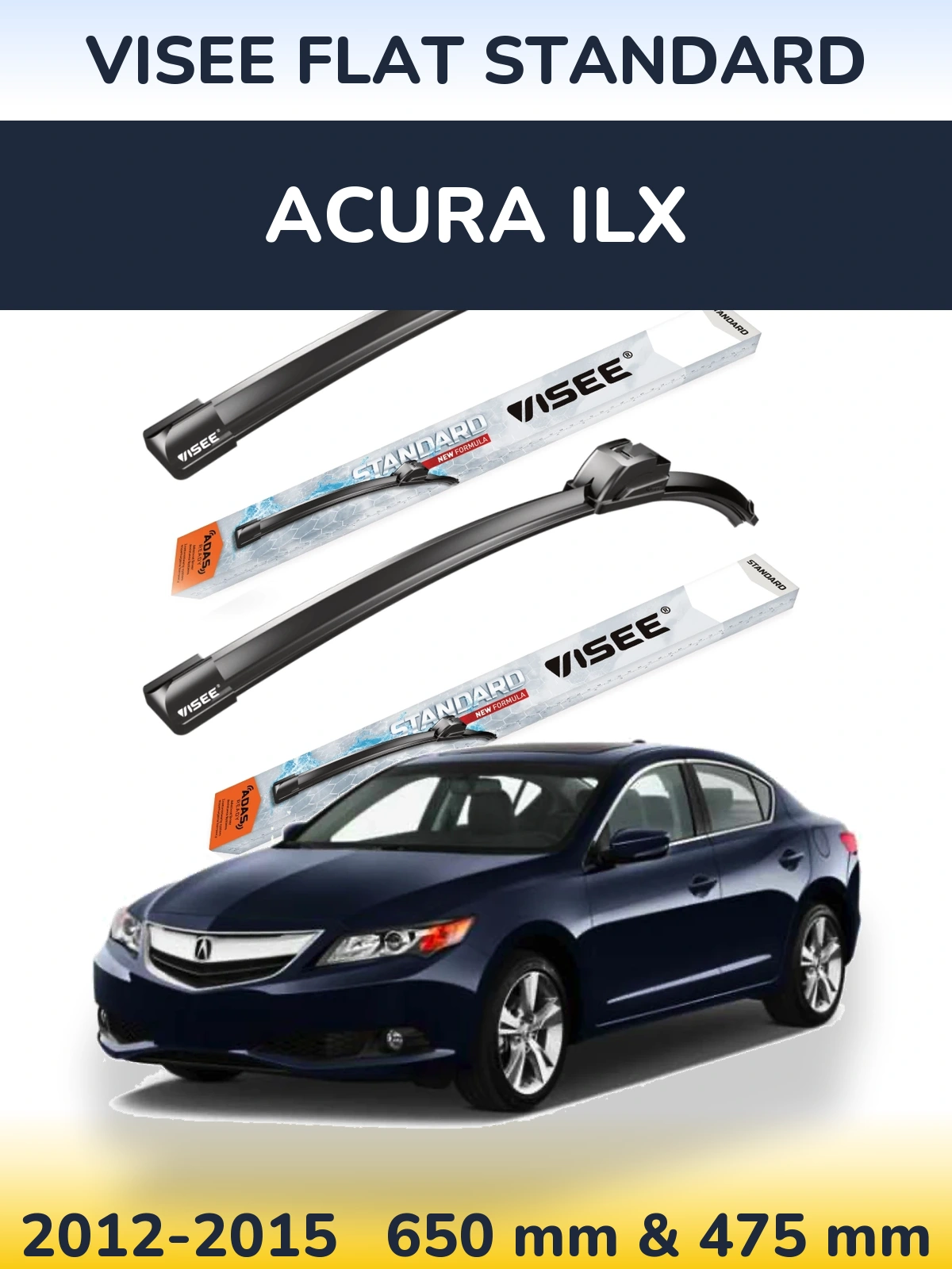Комплект передних дворников VISEE FLAT STANDARD 650 & 475 мм для Acura ILX 2012-2015