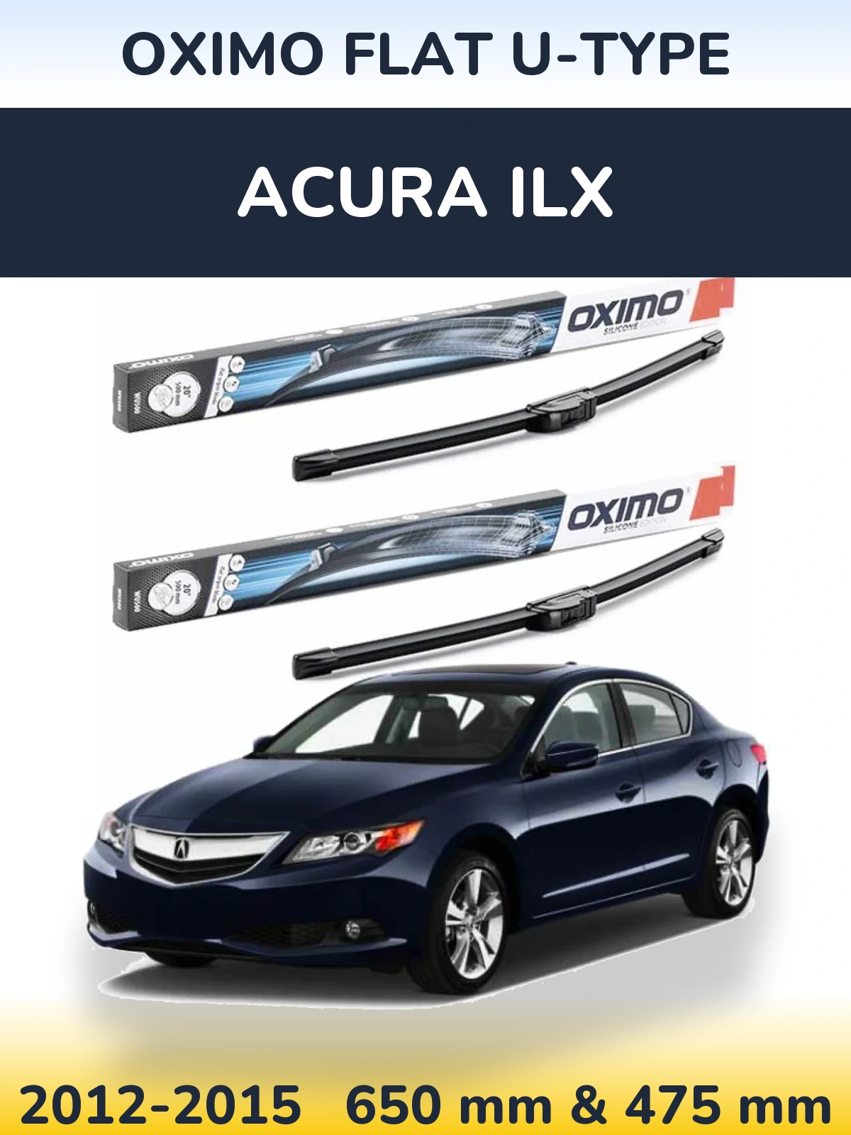 Front wiper blade set Oximo Flat U-type 650 & 475 мм for Acura ILX 2012-2015