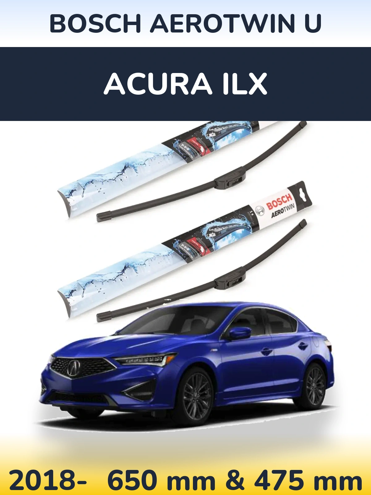 Комплект передніх щіток BOSCH AeroTwin U 650 & 475 мм для Acura ILX 2018-2026