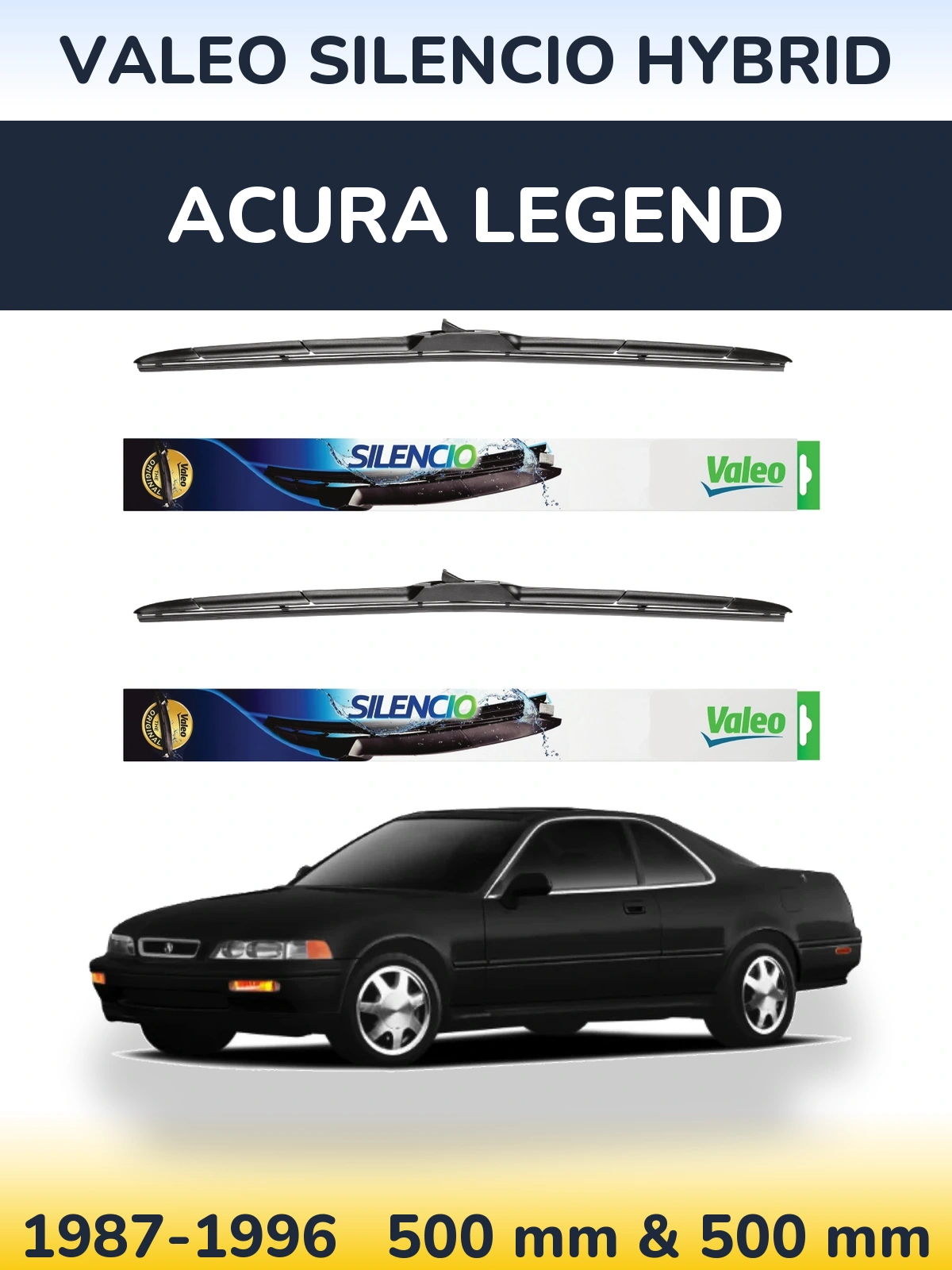 Front wiper blade set Valeo Silencio Hybrid 500 & 500 мм for Acura Legend 1987-1996