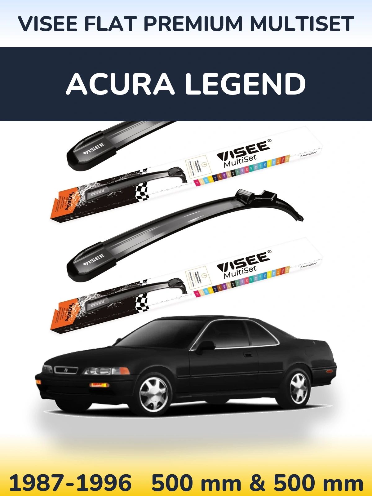 Комплект передніх щіток VISEE FLAT PREMIUM MultiSet 500 & 500 мм для Acura Legend 1987-1996