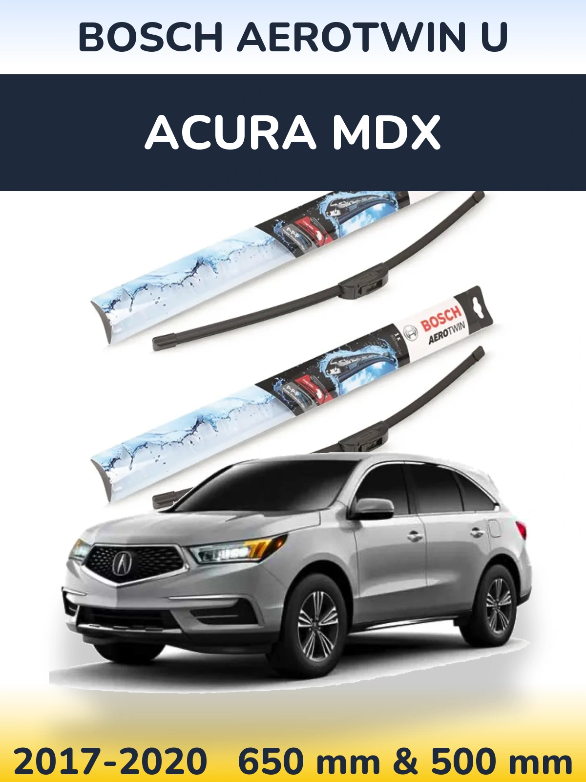 Комплект передних дворников BOSCH AeroTwin U 650 & 500 мм для Acura MDX 2017-2020