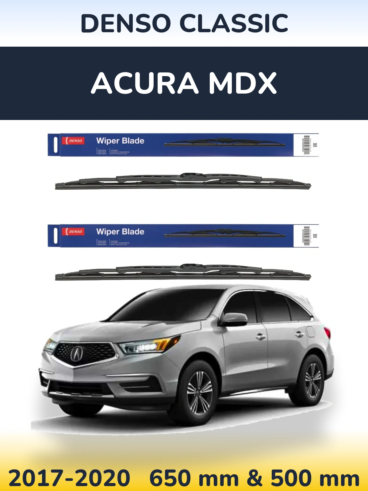 Front wiper blade set Denso Classic 650 & 500 mm for Acura MDX 2017-2020