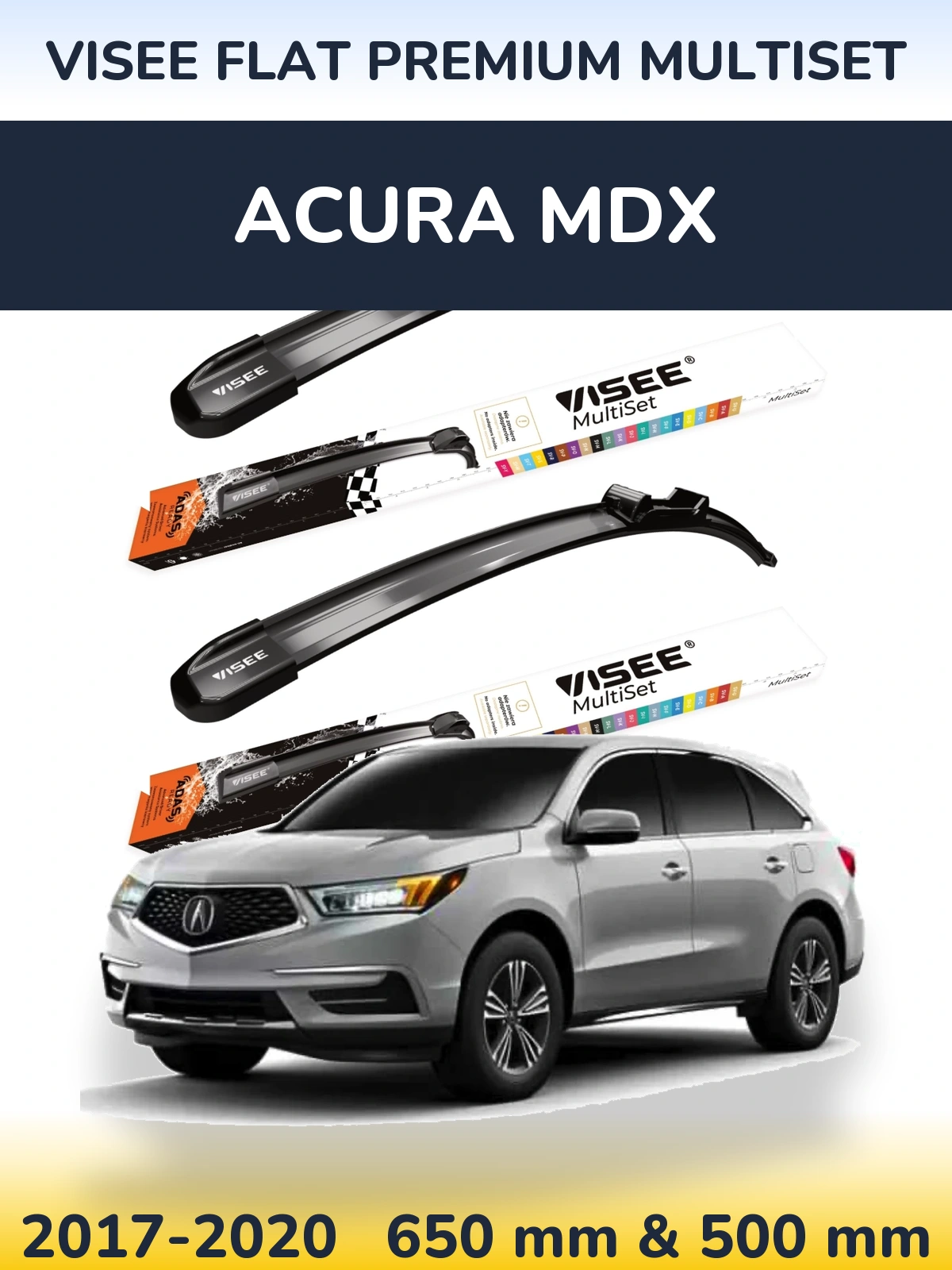 Komplet przednich wycieraczek VISEE FLAT PREMIUM MultiSet 650 & 500 mm do Acura MDX 2017-2020