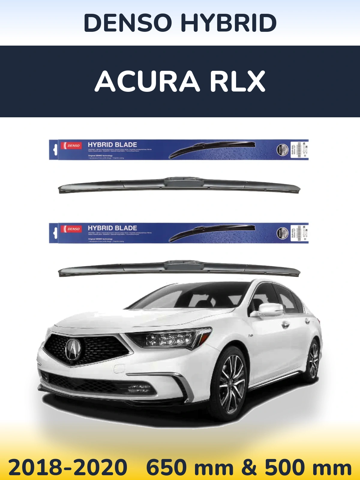 Front wiper blade set Denso Hybrid 650 & 500 мм for Acura RLX 2018-2020