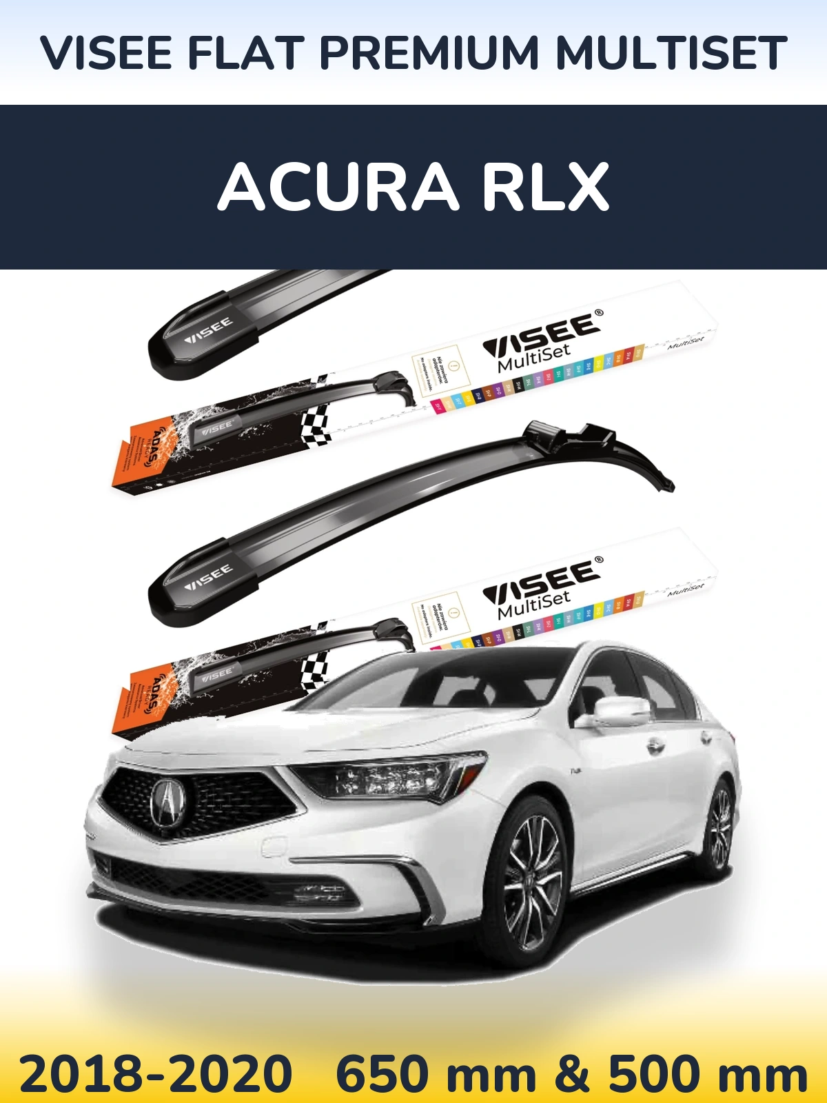 Front wiper blade set VISEE FLAT PREMIUM MultiSet 650 & 500 мм for Acura RLX 2018-2020