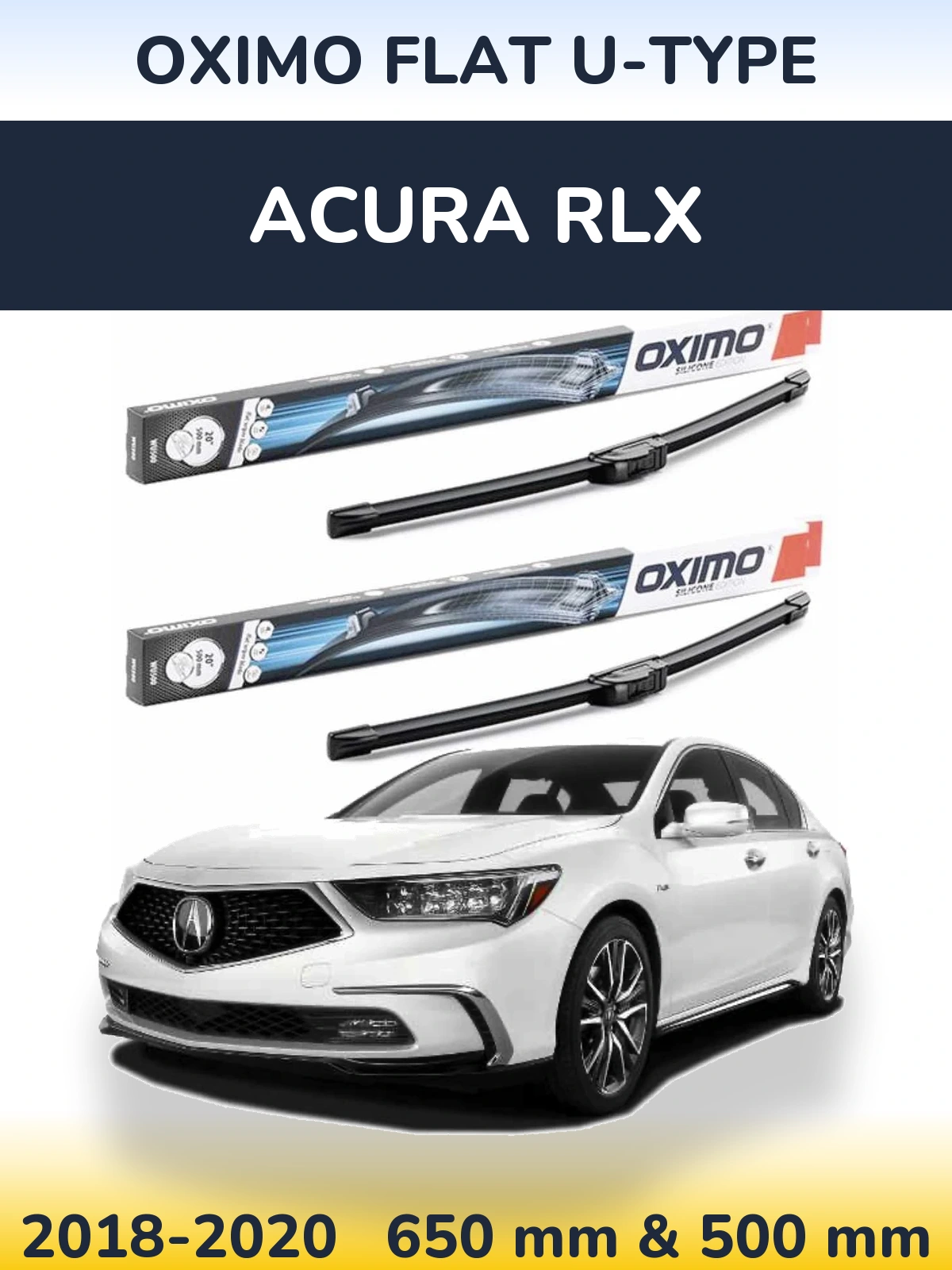 Front wiper blade set Oximo Flat U-type 650 & 500 мм for Acura RLX 2018-2020