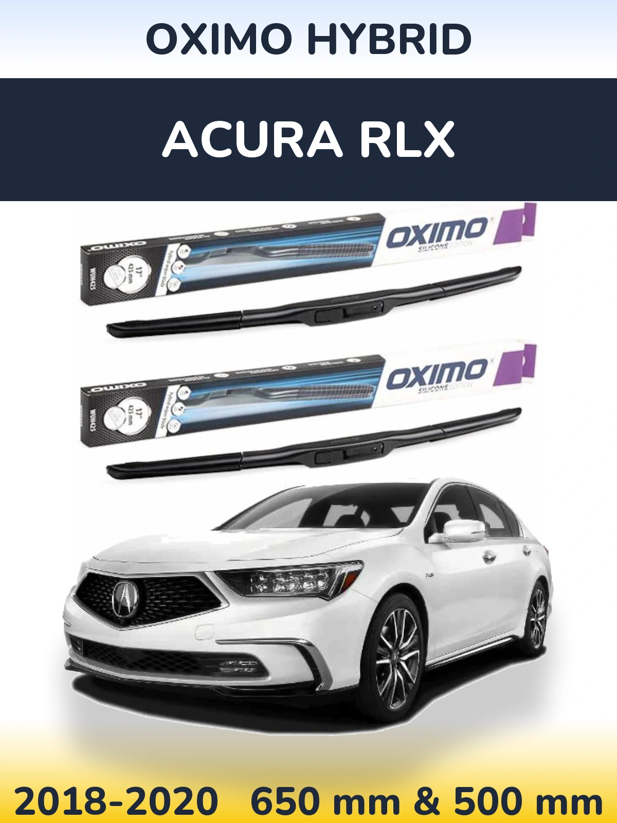 Front wiper blade set Oximo Hybrid 650 & 500 mm for Acura RLX 2018-2020