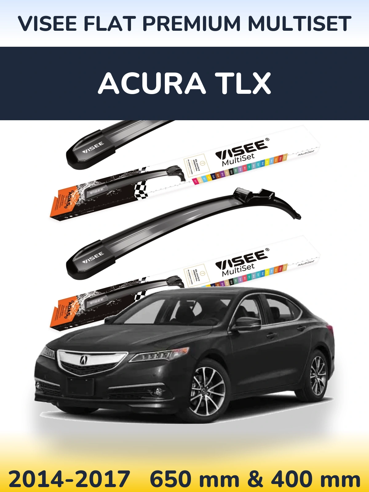 Комплект передних дворников VISEE FLAT PREMIUM MultiSet 650 & 400 мм для Acura TLX 2014-2017