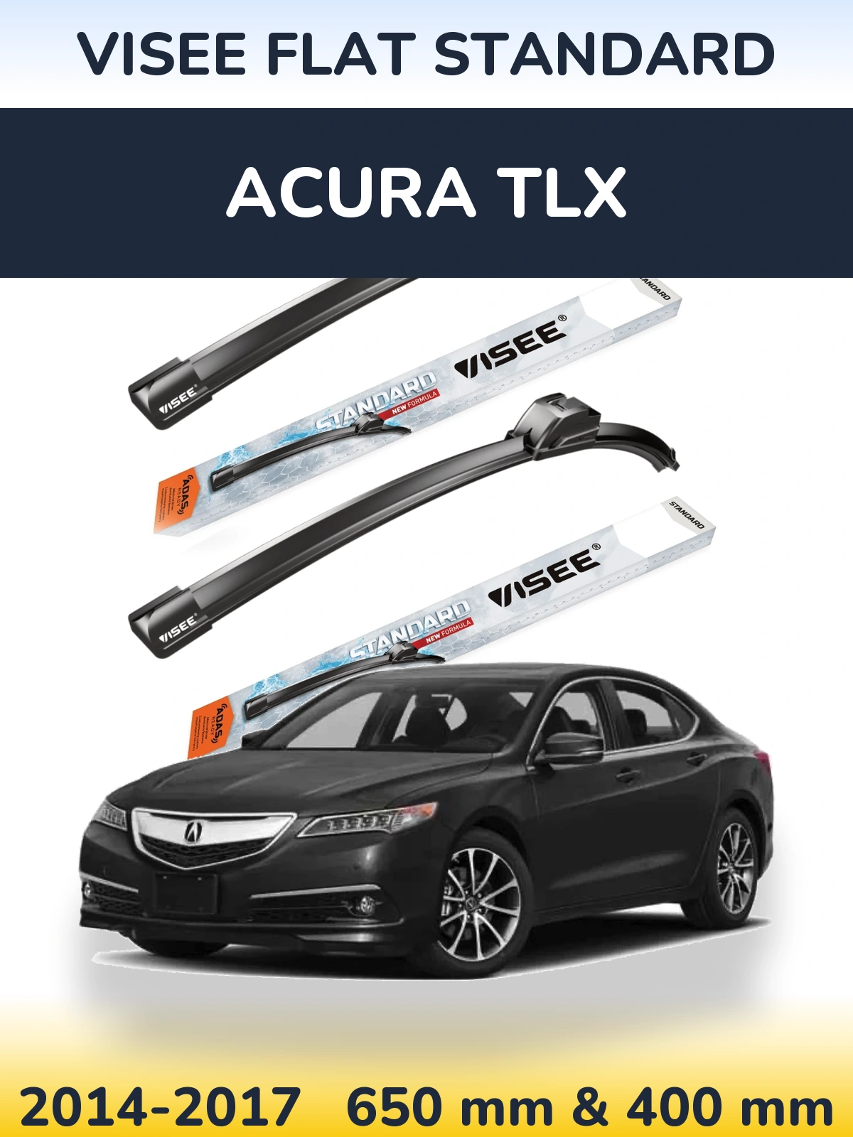Front wiper blade set VISEE FLAT STANDARD 650 & 400 мм for Acura TLX 2014-2017
