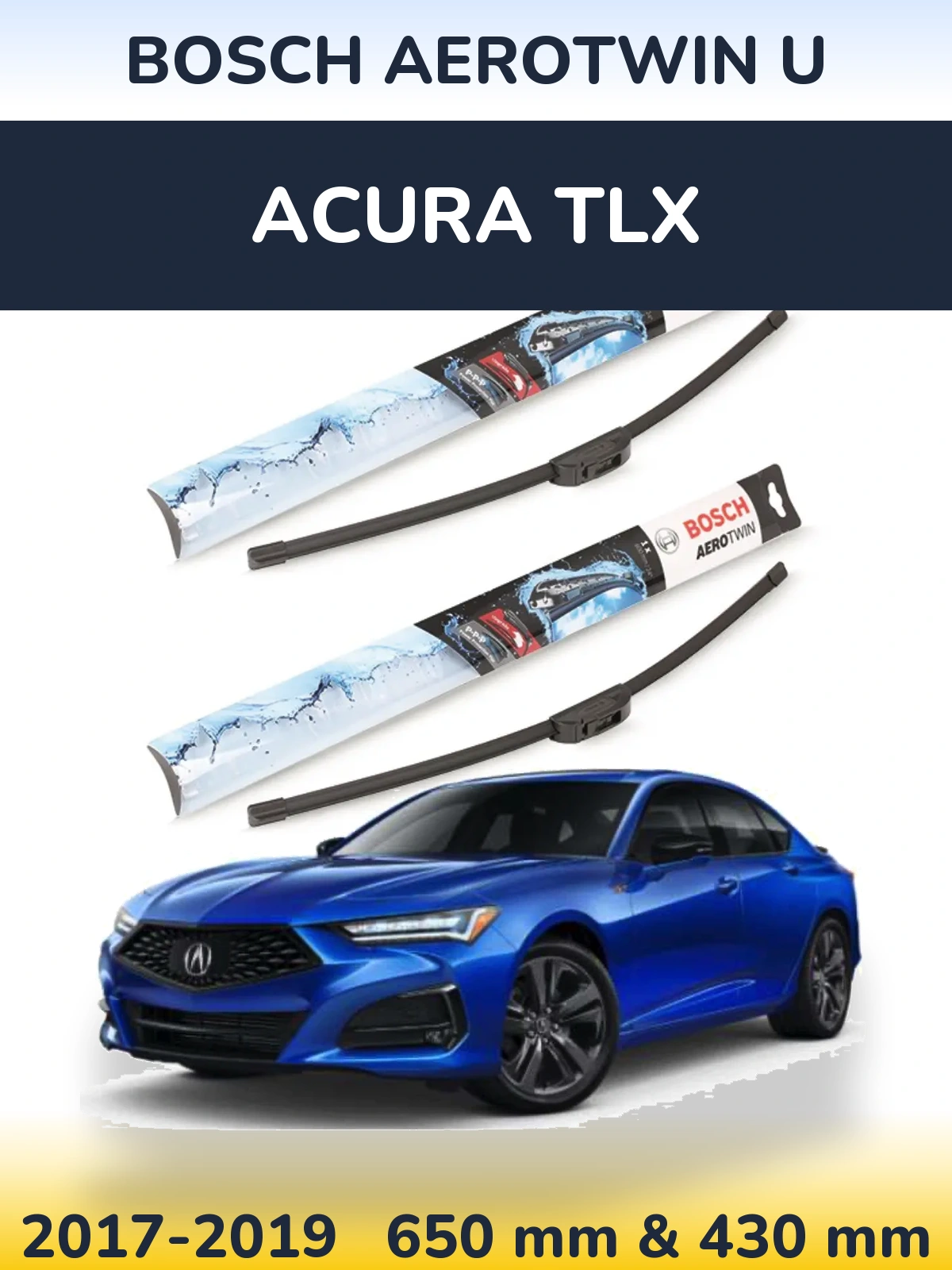 Front wiper blade set BOSCH AeroTwin U 650 & 430 mm for Acura TLX 2017-2019