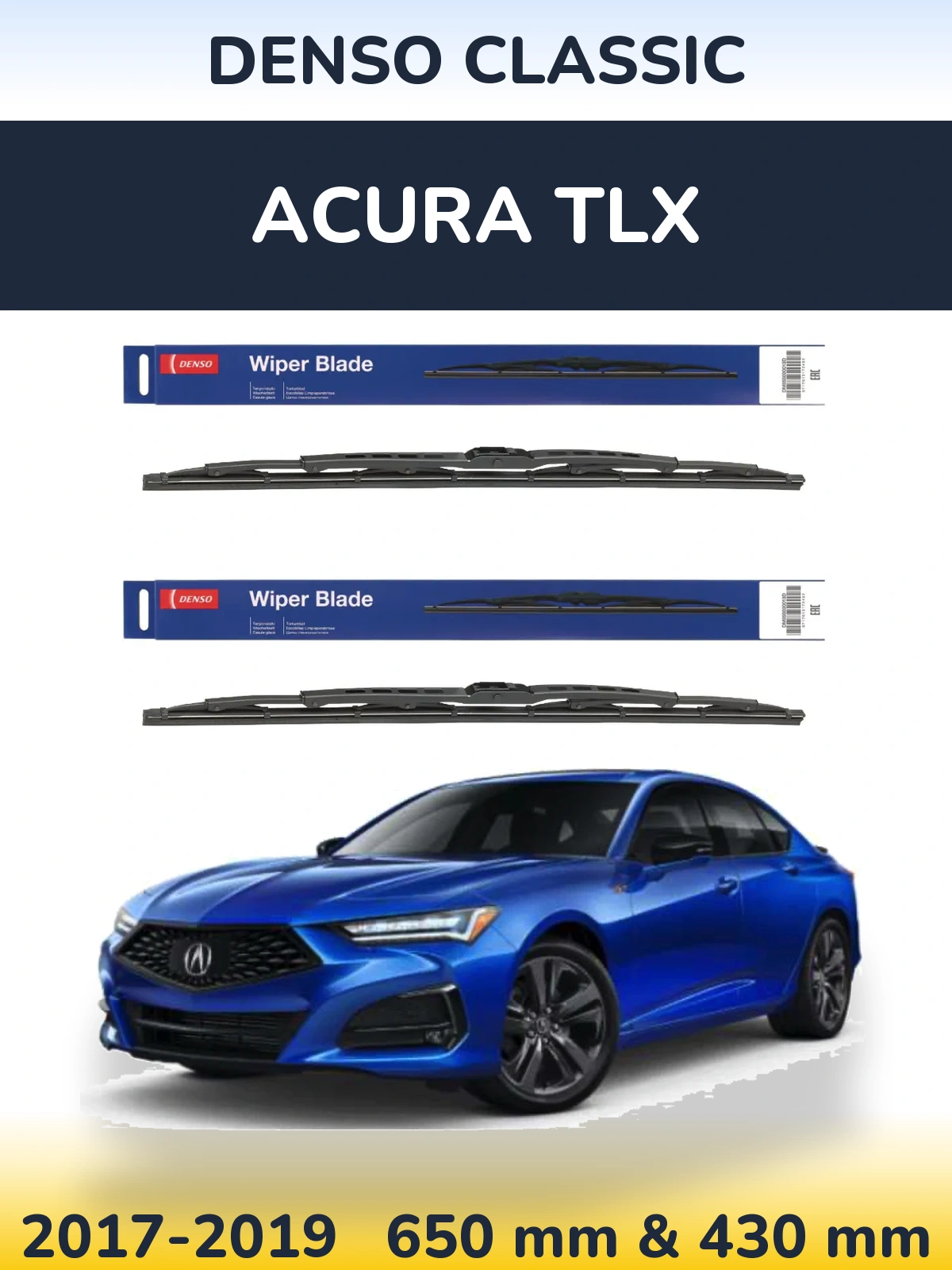 Front wiper blade set Denso Classic 650 & 430 mm for Acura TLX 2017-2019